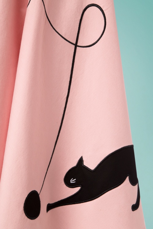Collectif Clothing - Kitty Cat Swing Skirt Années 50 en Rose Pastel 5