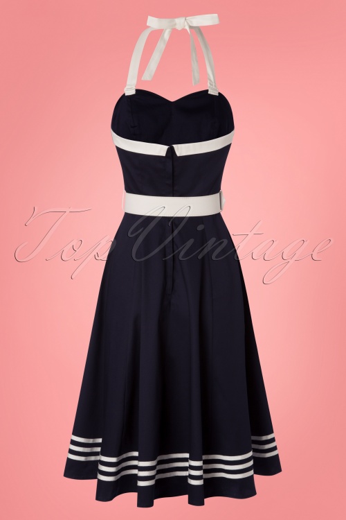 Collectif Clothing - Georgie – Nautisches Neckholder-Swing-Kleid in Marineblau 6