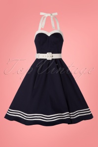 Collectif Clothing - Georgie – Nautisches Neckholder-Swing-Kleid in Marineblau 3