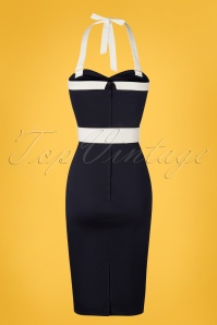 Collectif Clothing - 50s Georgie Nautical Halter Pencil Dress in Navy 5