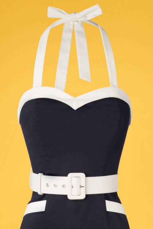 Collectif Clothing - Georgie Nautical Halter Pencil Dress Années 50 en Bleu Marine 3