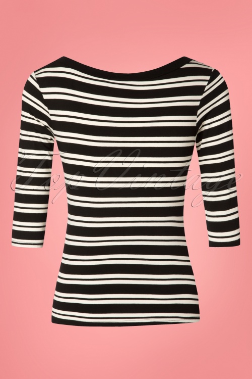 Topvintage Boutique Collection - 50s Janice Stripes Top in Black and White 3