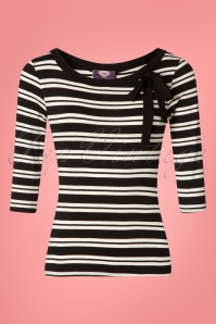 Topvintage Boutique Collection - 50s Janice Stripes Top in Black and White 2