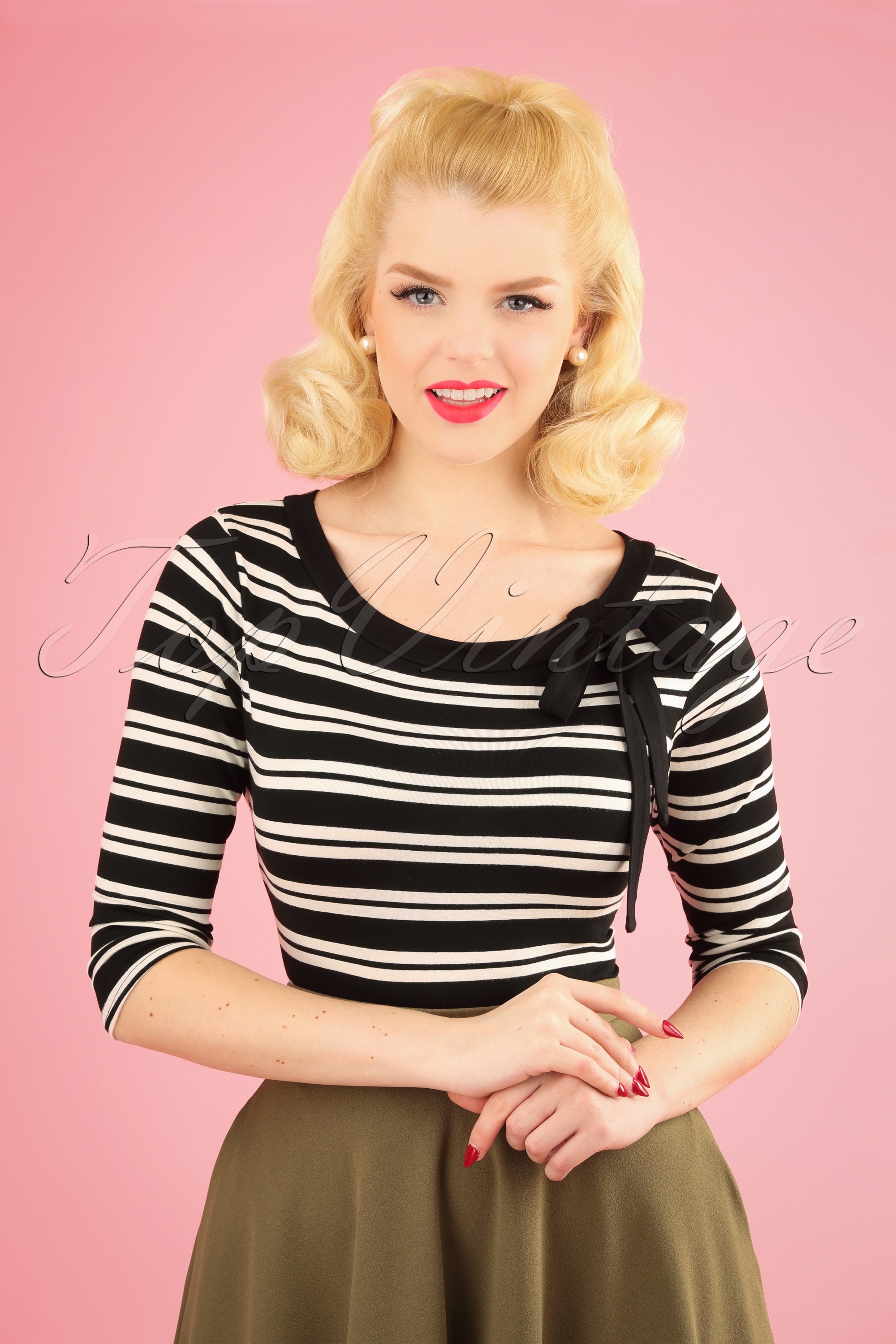 Topvintage Boutique Collection - Janice strepen top in zwart en wit