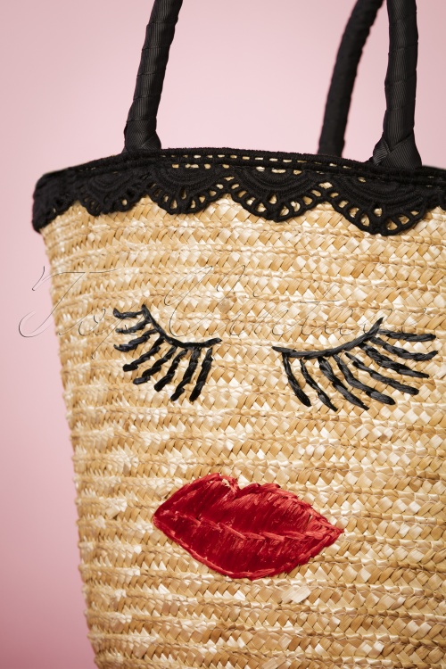 Vixen - 50s Lips and Lashes Wicker Bag in Natural 3