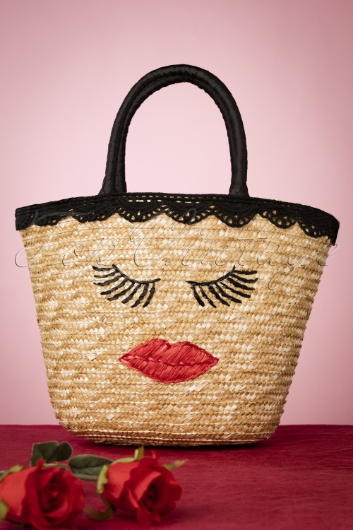 Vixen - 50s Lips and Lashes Wicker Bag in Natural
