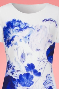 Smashed Lemon - 60s Peggy Floral Pencil Dress in Ivory and Blue 4