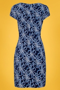 Smashed Lemon - 60s Veronique Floral Pencil Dress in Navy and White 4
