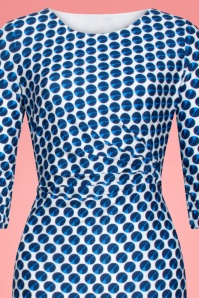 Smashed Lemon - 60s Carole Dots Pencil Dress in Blue and White 4