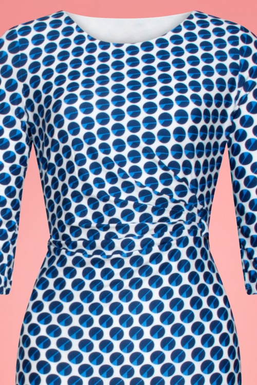 Smashed Lemon - 60s Carole Dots Pencil Dress in Blue and White 4