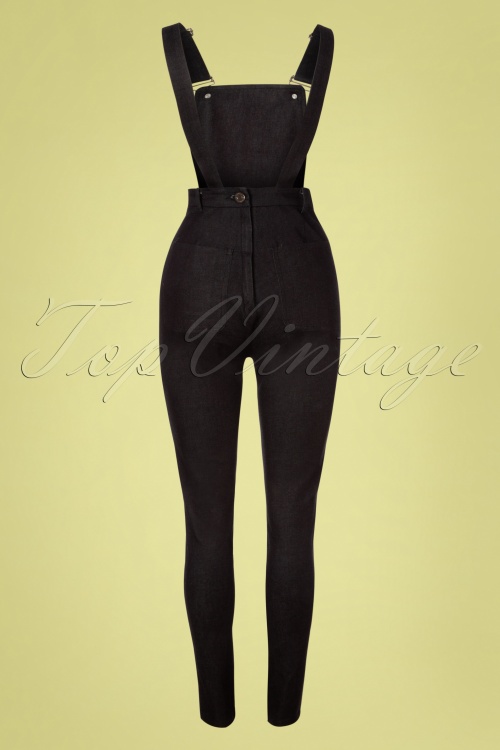 Collectif Clothing - 50s Becca Plain Denim Dungarees in Black 4