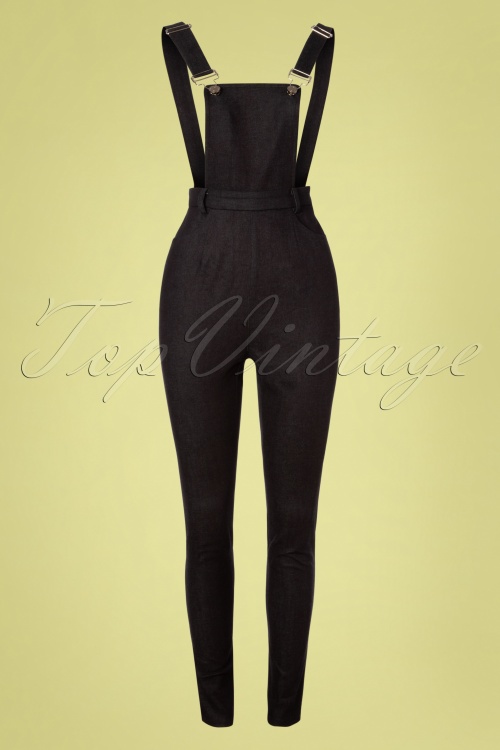 Collectif Clothing - 50s Becca Plain Denim Dungarees in Black
