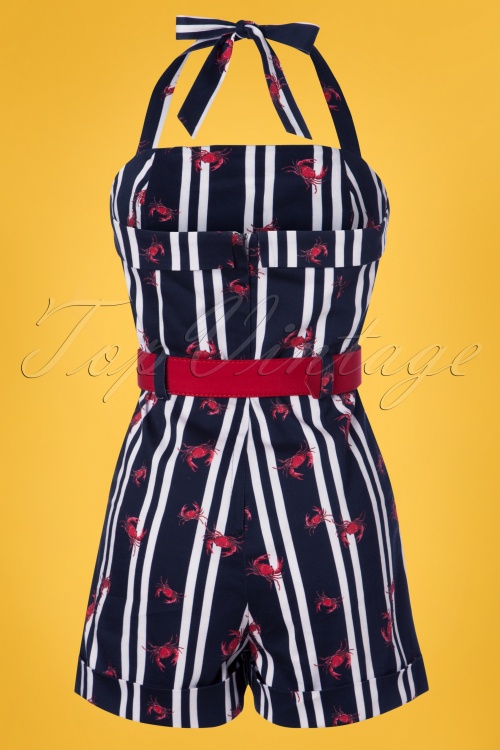 Collectif Clothing - 50s Jojo Crabs And Stripes Playsuit in Navy 4