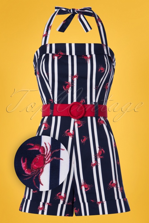 Collectif Clothing - Jojo Crabs And Stripes Playsuit in Marineblau 2