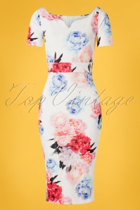 Vintage Chic for Topvintage - Guapa Floral Pencil Dress Années 50 en Ivoire 3