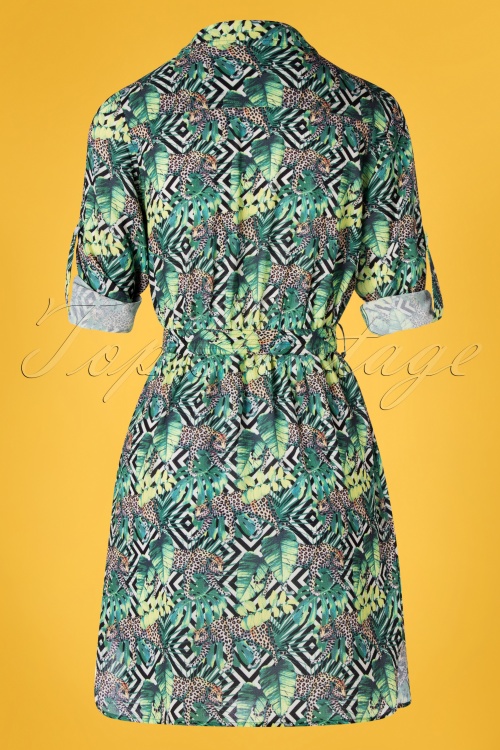 Smashed Lemon - 60s Dawn Leopard Blouse Dress in Green 6