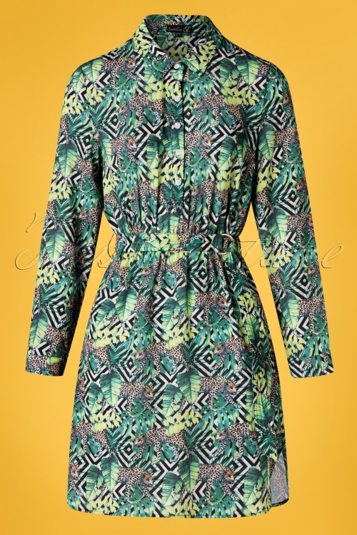 Smashed Lemon - Dawn Leopard Blouse Dress Années 60 en Vert 3