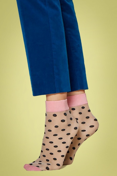 Fiorella - Dot Game Socks Années 50 en Rose et Noir