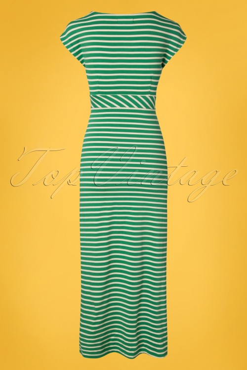 King Louie - Lot Breton Stripe Maxi Dress Années 70 en Vert Cosse de Pois 4