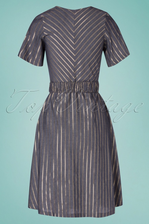 Mademoiselle YéYé - 60s Dinner On The Boat Dress in Gold Stripes 5