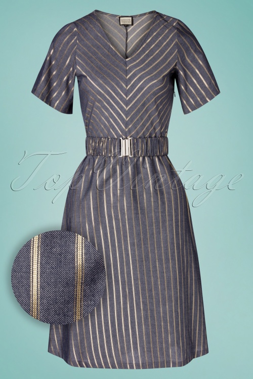 Mademoiselle YéYé - 60s Dinner On The Boat Dress in Gold Stripes 2