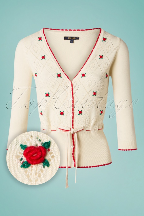 King Louie - Flower Ajour V Cardigan in Creme 3
