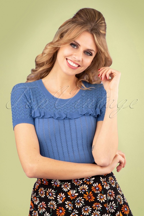 King Louie - 60s Jewel Ruffle Ajour Top in River Blue