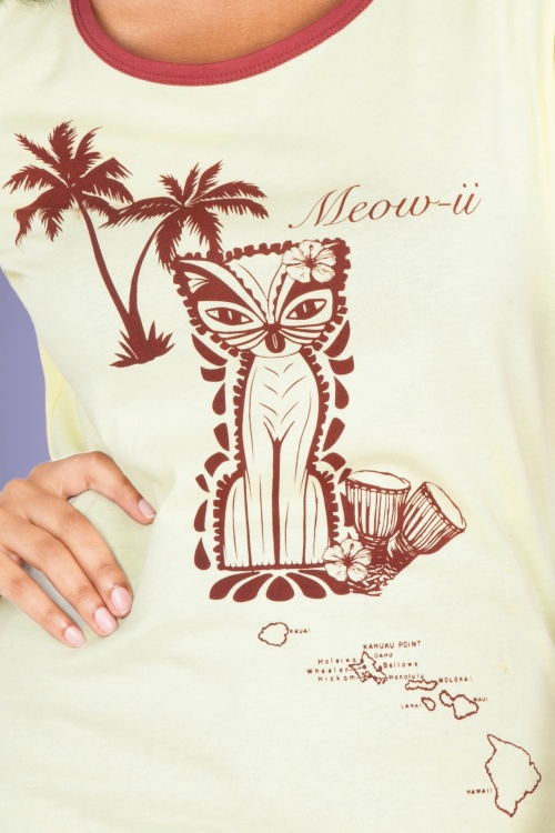 Vixen - Meow Cat T-Shirt Années 50 en Jaune Pastel 2