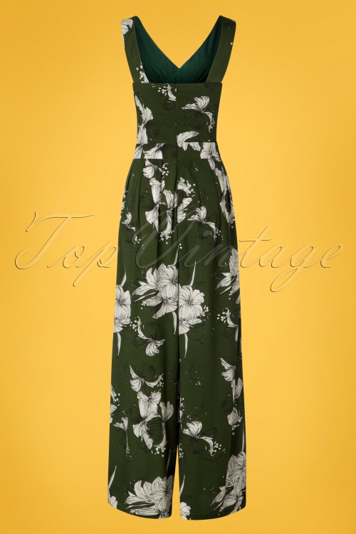 70s Eden Floral Flared Jumpsuit in Moss Green