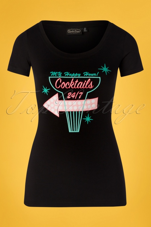 Vixen - 24 Hours Cocktails T-Shirt Années 50 en Noir