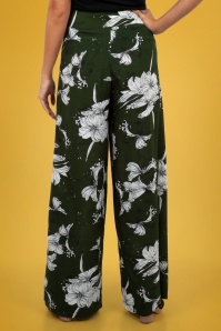 Vixen - 70s Stephanie Floral Palazzo Trousers in Moss Green 3
