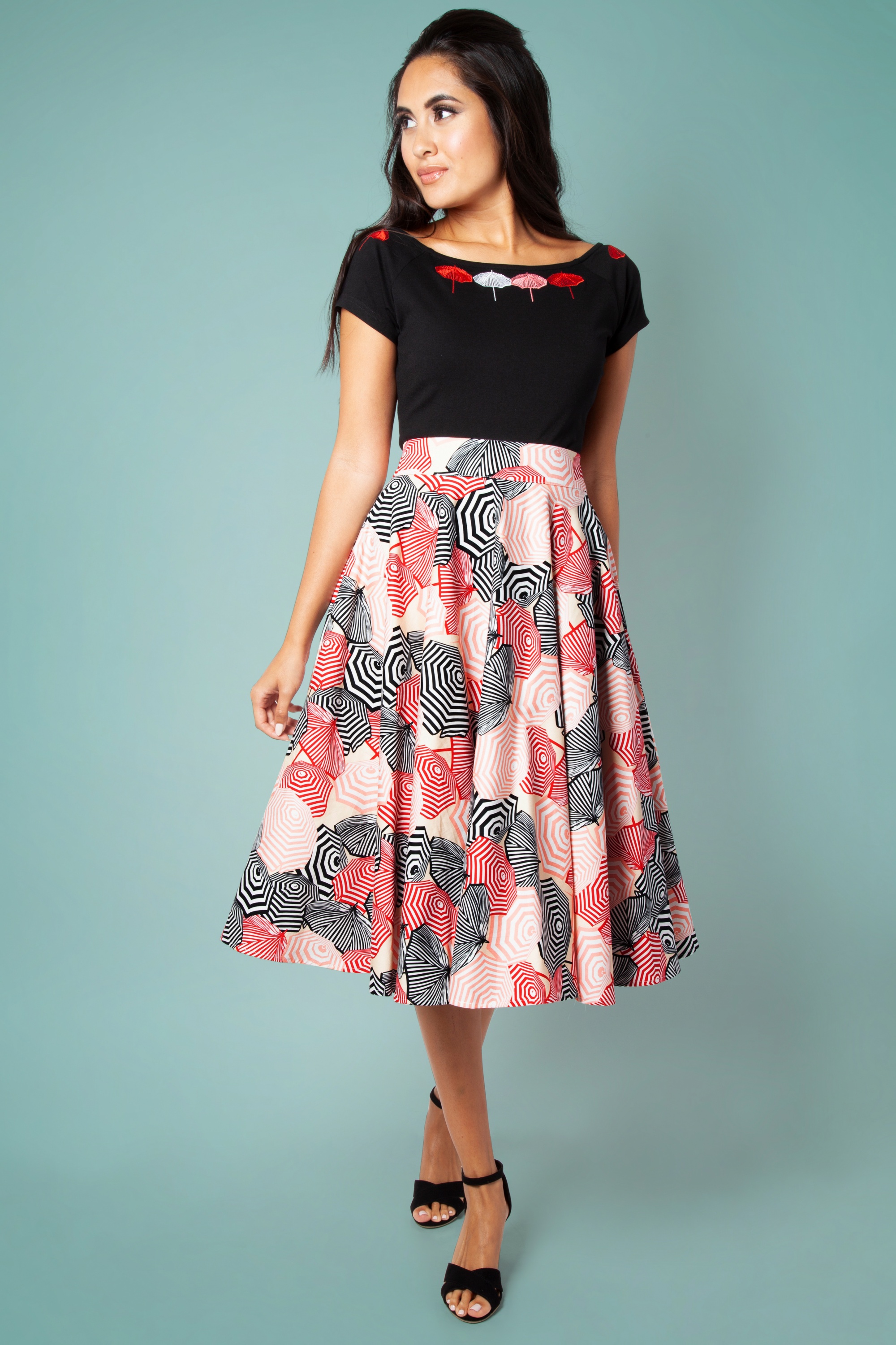 フォクシー Skirt Umbrella Vixen 50s Isabella Beach Umbrella Swing Skirt in Multi