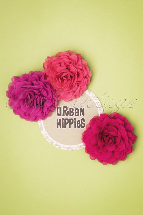 Urban Hippies - Hair Flowers Set Années 70 en Rose