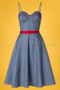 Vixen - 50s Shelley Cherry and Stripes Flared Dress in Blue 2