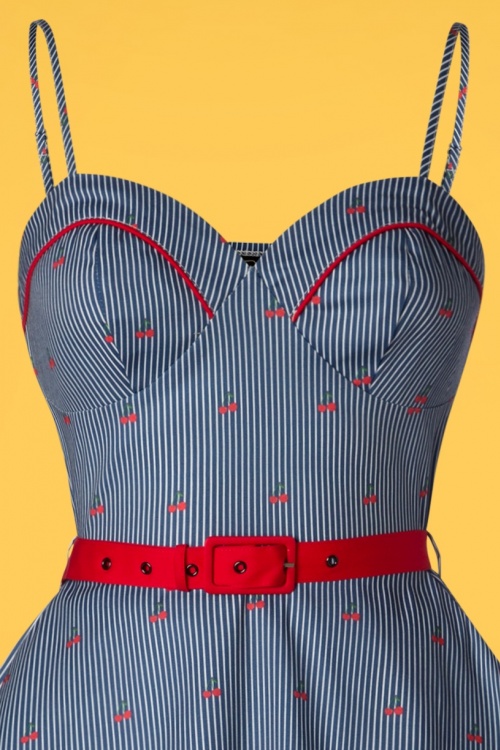 Vixen - Shelley Cherry and Stripes Flared Dress Années 50 en Bleu 3