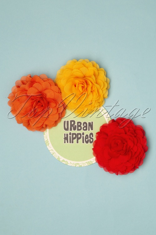 Urban Hippies - Hair Flowers Set Années 70 en Jaune Miel