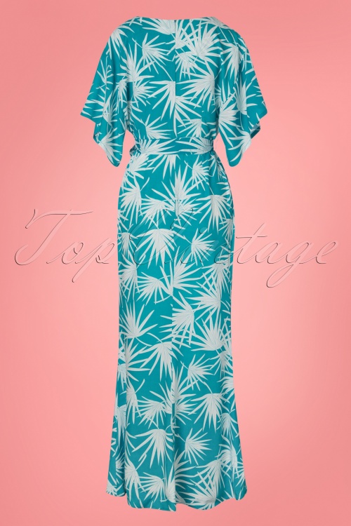 Collectif Clothing - Kelly Palm Maxi Dress Années 70 en Bleu Canard 2