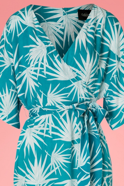 Collectif Clothing - Kelly Palm Maxi Dress Années 70 en Bleu Canard 3