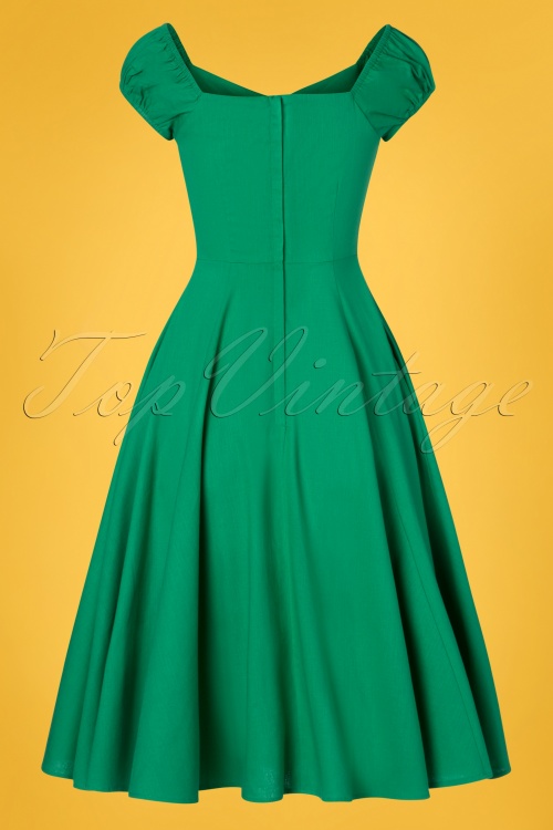 Collectif Clothing - 50s Dolores Doll Swing Dress in Emerald Green 5