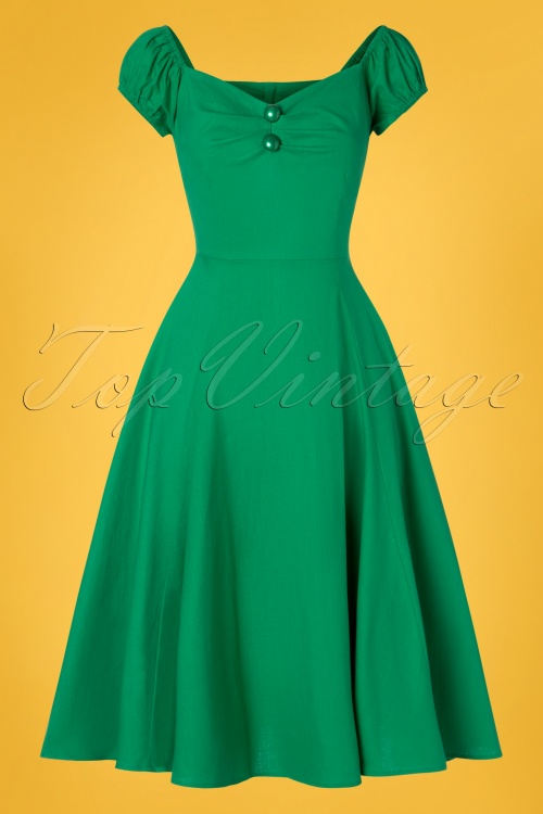 Collectif Clothing 28607 Dolores Green Plain Doll Swing Dress 20190305 010W
