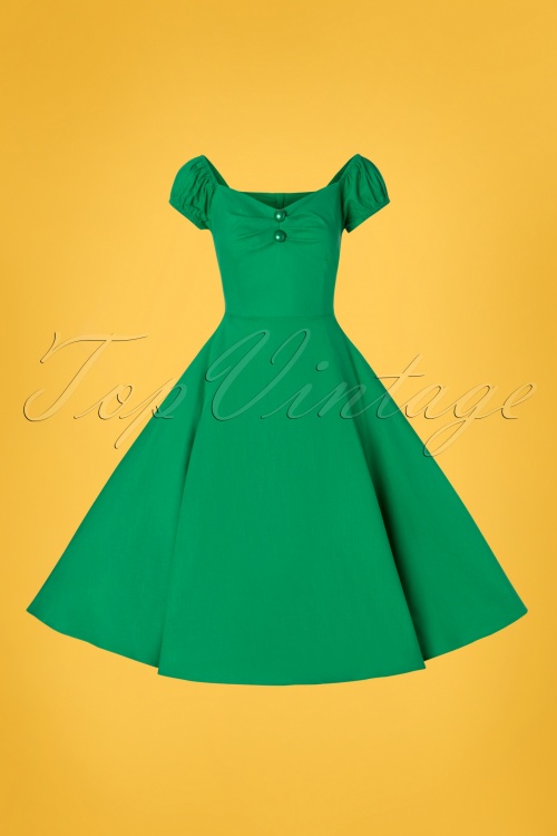 Collectif Clothing - 50s Dolores Doll Swing Dress in Emerald Green 3