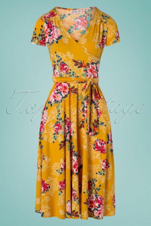 Vintage Chic for Topvintage - Faith Swingjurk met bloemenprint in mosterdgeel 2