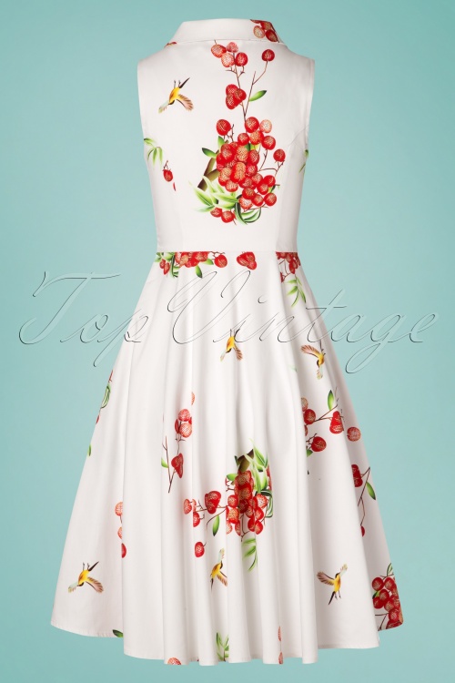 Hearts & Roses - 50s Berry Blast Swing Dress in White 5