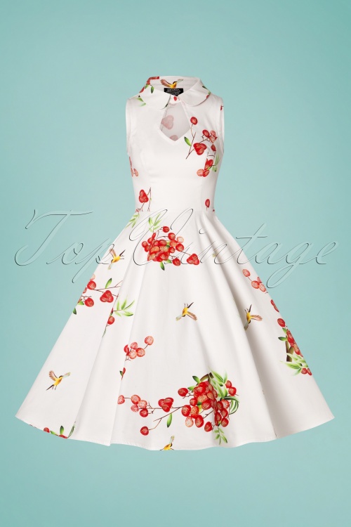 Hearts & Roses - 50s Berry Blast Swing Dress in White 3