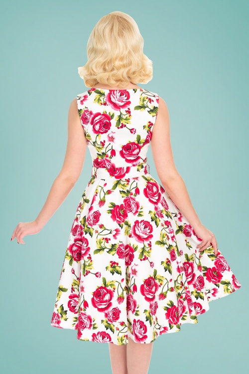 Hearts & Roses - 50s Sweet Rose Swing Dress in White 2