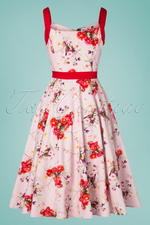 Hearts & Roses - 50s Deborah Floral Swing Dress in Pink 6