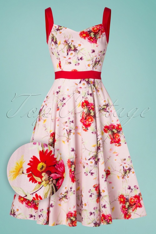 Hearts & Roses - 50s Deborah Floral Swing Dress in Pink 2