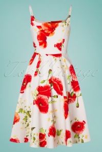 Hearts & Roses - 50s Blossoming Red Poppy Swing Dress in White 6