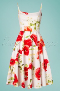 Hearts & Roses - Blossoming Red Poppy Swing Dress Années 50 en Blanc 2