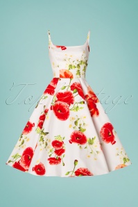 Hearts & Roses - Blossoming Red Poppy Swing Dress Années 50 en Blanc 3